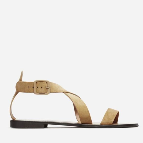 NEW Everlane The Modern Wrap Italian Leather Sandal Tan Suede - Picture 3 of 11